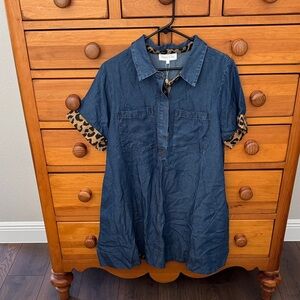 Entro Denim Mini Dress with Leopard Details